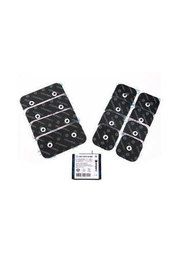 Compex Battery Electrode Pack, featuring electrodes an a battery for an EMS muscle stimulator